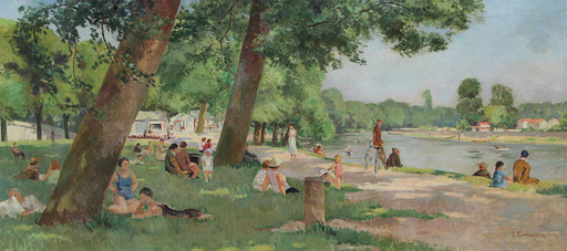 Eugène CORNEAU - Painting - Les bords de Marne à Charenton 