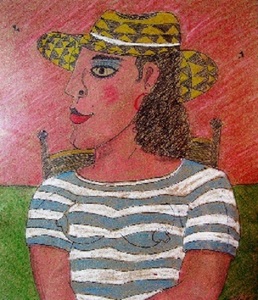 Francisco VIDAL - Zeichnung Aquarell - Woman seated on profile