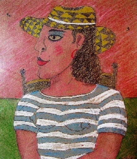 Francisco VIDAL - Drawing-Watercolor - Woman seated on profile