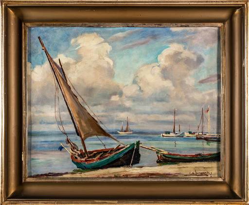 Stanislaw ZURAWSKI - Painting - The Boats on the Seashore