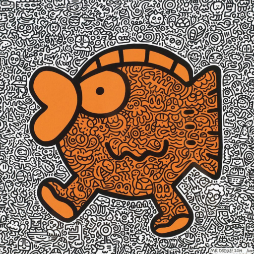 MR DOODLE - Grabado - Orange Fish