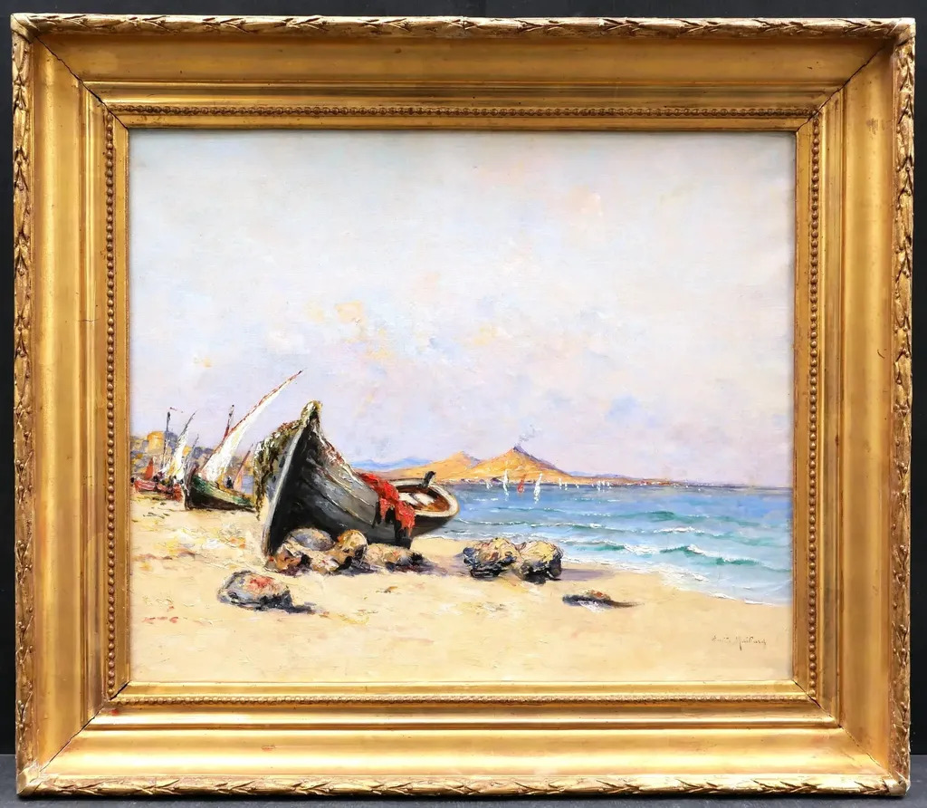 Barques sur la plage dans la baie de Naples by | Émile MAILLARD
