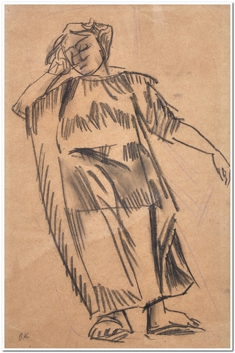 Oskar KOKOSCHKA - Drawing-Watercolor - Alma Mahler im Liegestuhl in Neapel