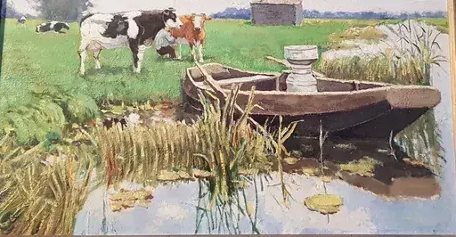 Lucas KUYS - Pittura - La traite des vaches en hollande