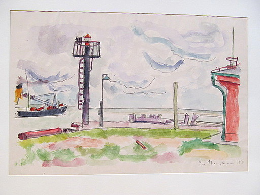 Ivo HAUPTMANN - Drawing-Watercolor - Blick auf die Elbe mit Signalmast
