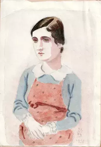 Alexander MÜLLEGG - Zeichnung Aquarell - Woman in a Pink Apron