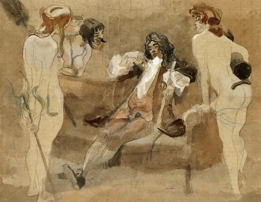 Heinrich KLEY - Drawing-Watercolor - Der unentschlossene Rokokokavalier