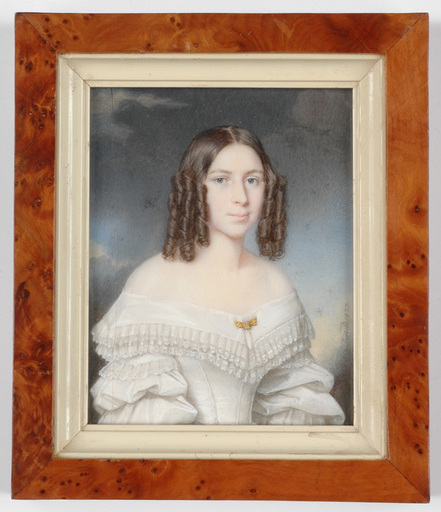 Eduard Friedrich LEYBOLD - Dibujo Acuarela - "Portrait of a Lady" miniature on ivory