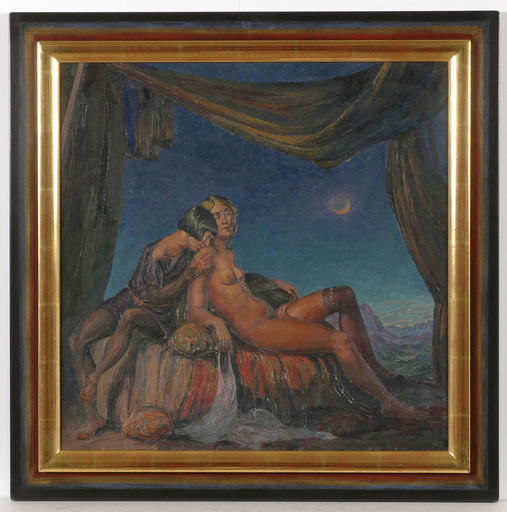 Herbert Rolf SCHLEGEL - Pintura - Herbert Rolf Schlegel (1889-1972) "Lovers" oil on canvas