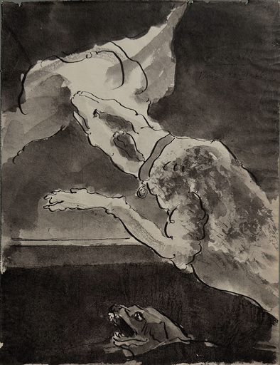 Alberto GIRONELLA - Drawing-Watercolor - Perros devorando carne