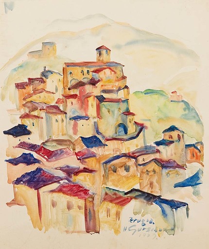 Herbert GURSCHNER - Dibujo Acuarela - Perugia