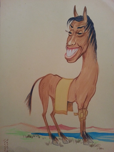 Georges BASTIA - Zeichnung Aquarell - FERNANDEL - cheval
