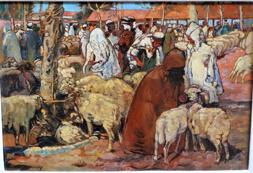 Léon CAUVY - Peinture - Le marché oriental