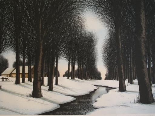 ジャック・デペルト - 版画 - La rivière sous la neige,1985.
