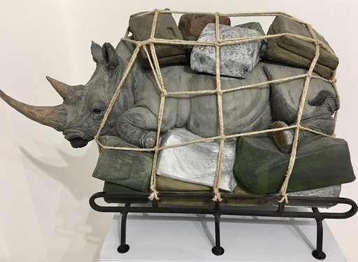 Stefano BOMBARDIERI - Scultura Volume - Bagaglio rinoceronte medio