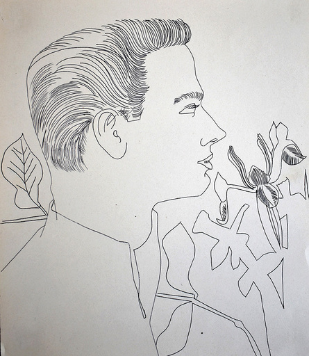 Andy WARHOL - Disegno Acquarello - Male Portrait with Iris and Daffodils