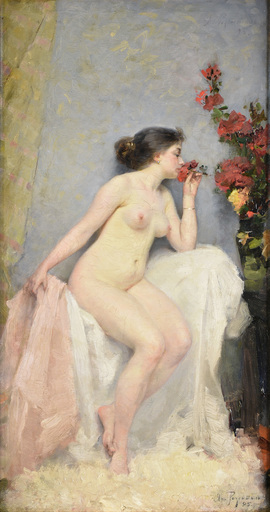 Janis ROZENTHAL - Pintura - Nude with roses