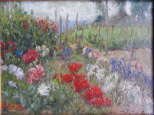 Alexandre TIELENS - Painting - Bauernblumengarten 