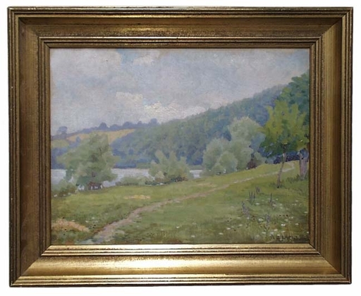 Pavel Fjodorowitsch SCHWARTZ - Peinture - "On the Lakeside", Oil Painting, 1909