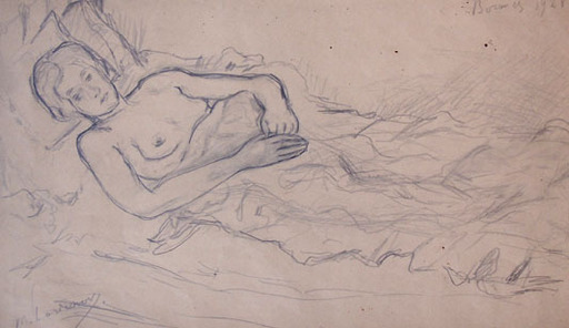 Mikhail LARIONOV - Disegno Acquarello - Woman Lying on Bed