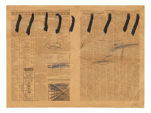 Antoni TAPIES - Drawing-Watercolor - Paper de diari amb nou ratlles (Newsprint with nine strokes)