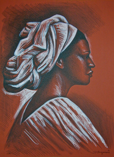 Raúl ANGUIANO VALADEZ - 版画 - Woman with turban