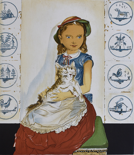 藤田嗣治 - 版画 - Young girl sitting with a cat