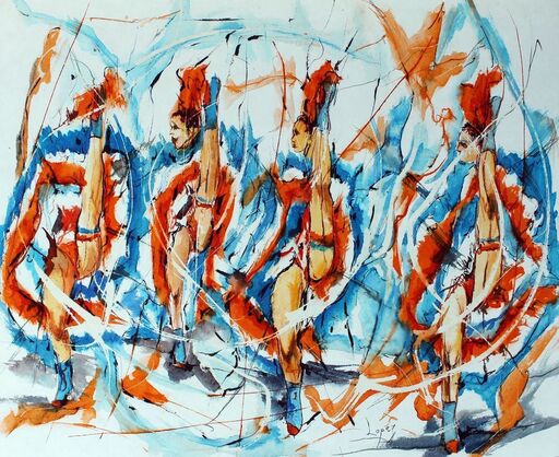 Jean-Luc LOPEZ - Drawing-Watercolor - French cancan au Moulin Rouge