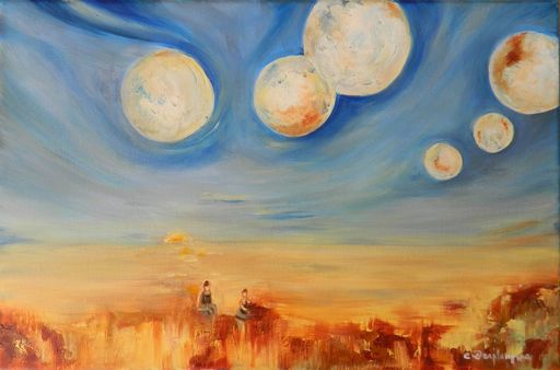 Christine DESPLANQUE - Painting - La valse des Lunes