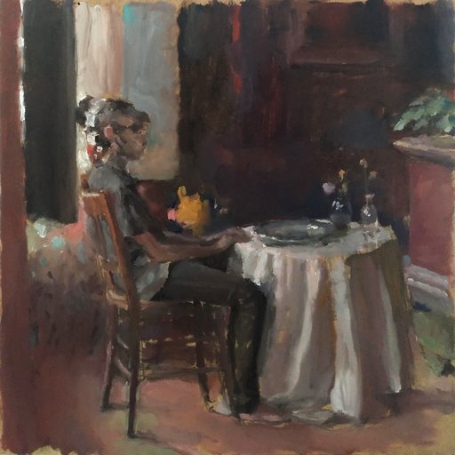 Marc DAILLY - Painting - Lou à table 