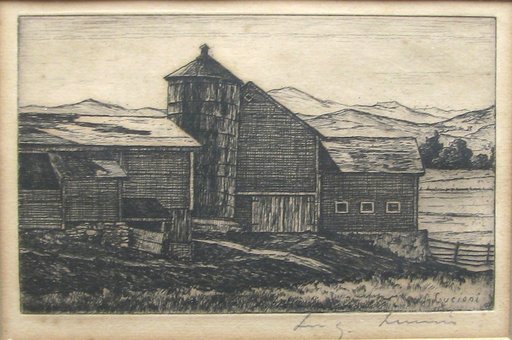 Luigi LUCIONI - 版画 - Silhouette of Barns