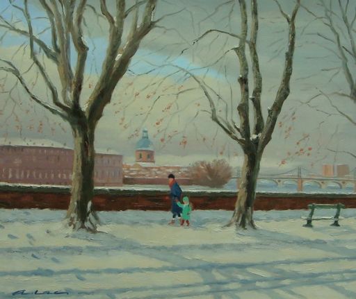 André LAC - Painting - Neige sur les quais de Toulouse