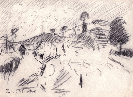Robert Antoine PINCHON - Dibujo Acuarela - Rouen, le Mont Gargan