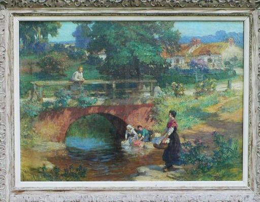 Frederic Arthur BRIDGMAN - Gemälde - Laundresses at Old bridge near Les Terrasses Lyons