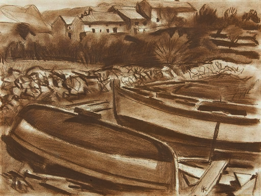 Karl HAUK - Drawing-Watercolor - Boats, 1930