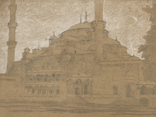 Alberto PASINI - Disegno Acquarello - Drawing "Constantinople Mosque" by A. Pasini, circa 1860