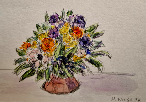 Hans WRAGE - Zeichnung Aquarell - Blumenstrauß in Vase - # 24010