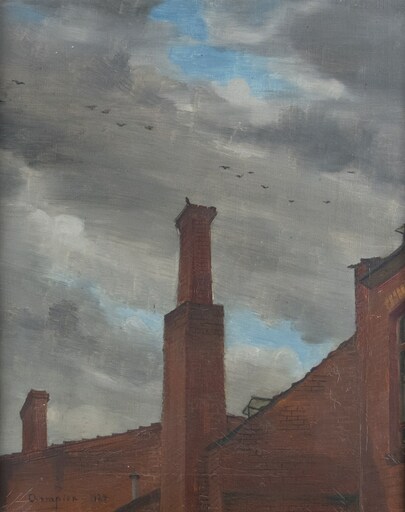 Theo CHAMPION - Peinture - Rote Fabrik (Ziehende Wolken)