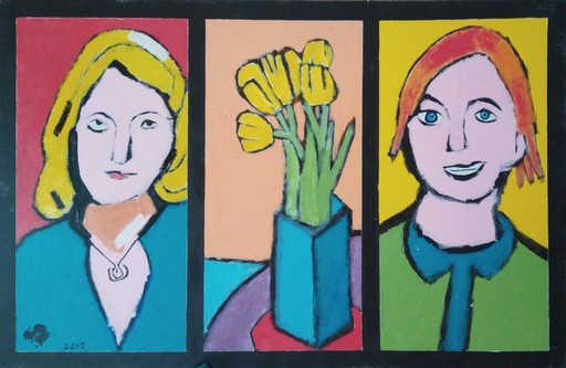Harry BARTLETT FENNEY - Pittura - two ladies: vase of flowers