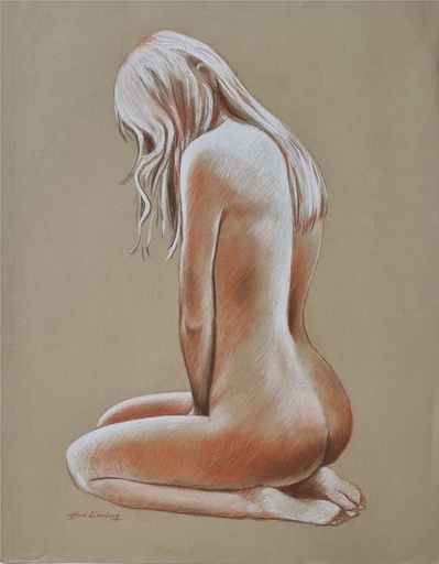Henri EISENBERG - Drawing-Watercolor - Nu à genoux