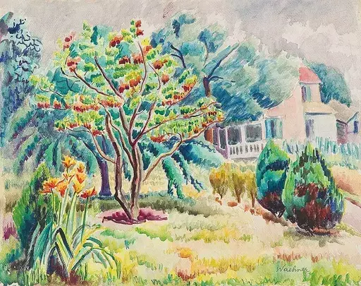 Trude SCHMIDL-WAEHNER - Drawing-Watercolor - Rot blühender Baum