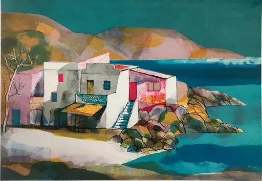 Miguel IBARZ - Grabado - Mediterranean Village by the Sea