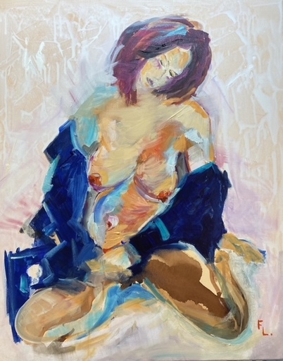 Françoise LEBLANC - Gemälde - FEMME A LA CHEMISE BLEUE