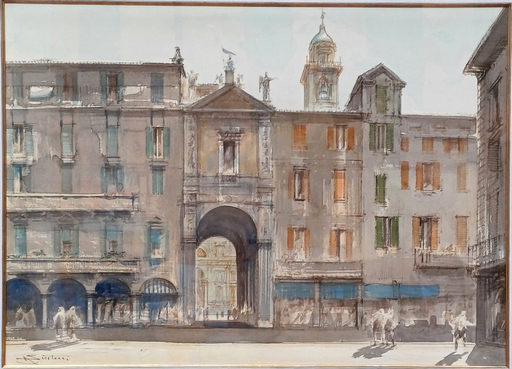 Abramo SCORTECCI - Drawing-Watercolor - Piazza Podestà in Varese