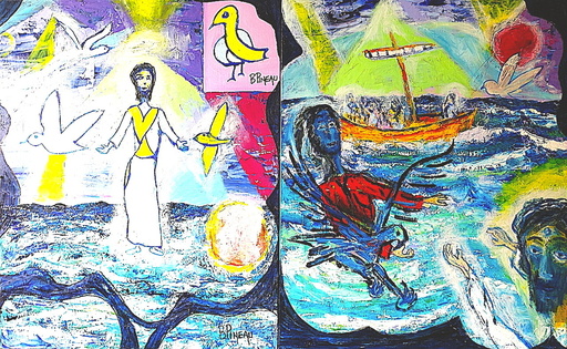 Bernard PINEAU - Pittura - D262F25 Jésus sur l'eau