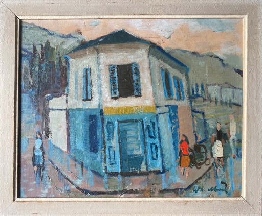 Wolfgang MATTHEUER - Painting - Circa 1960-65 The Closed Blue Shop