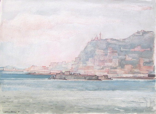 Paul MECHLEN - Drawing-Watercolor - Arabische Stadt am Meer. 