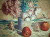 Pierre THOMAS - Painting - Nature morte au bouquet et pommes