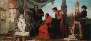 Edmund HARBURGER - Peinture - Kardinal Alessandro Farnese in der Werkstatt Tizians,Italy  