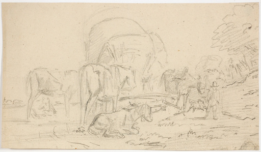 Johann Nepomuk RAUCH DE MILAN - Zeichnung Aquarell - "Resting horses", drawing, 1st half of 19th Century